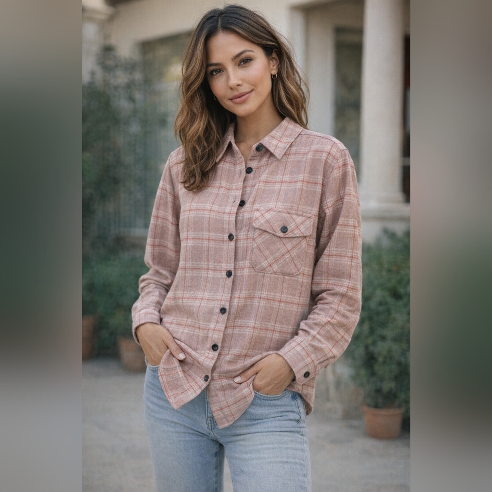 NWT Buffalo Jackson women's pink wool button up flannel shacket